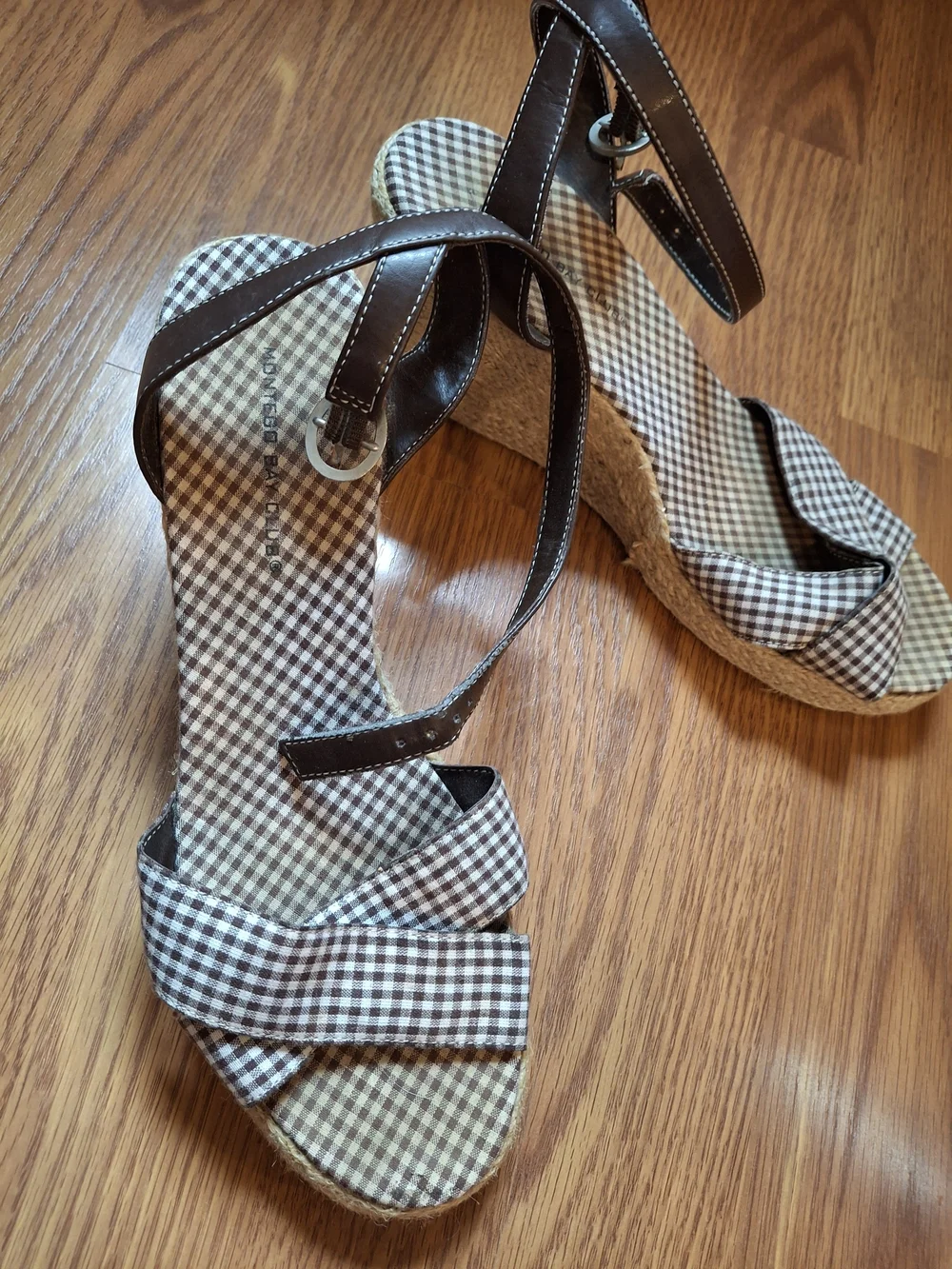 Montego Bay Club Brown Plaid Espadrille Wedge Sandals